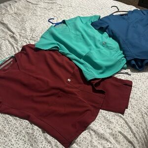 Fabletics Women's Scrub Tops - Burgundy, Teal, Blue
